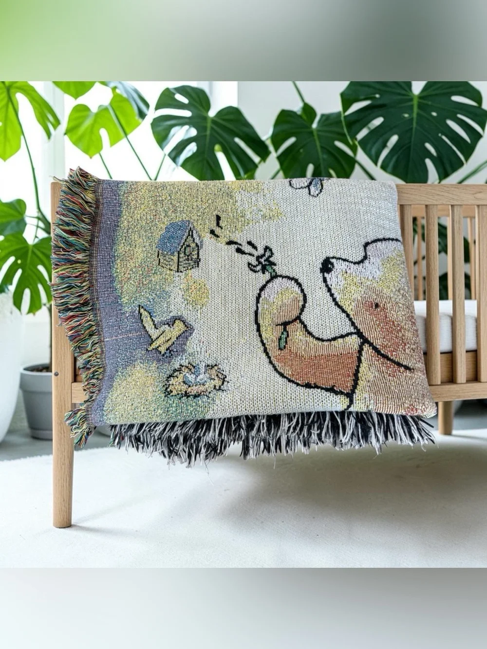 Vintage Disney Winnie Pooh Piglet Woven Tapestry Throw Blanket Fringe Edges